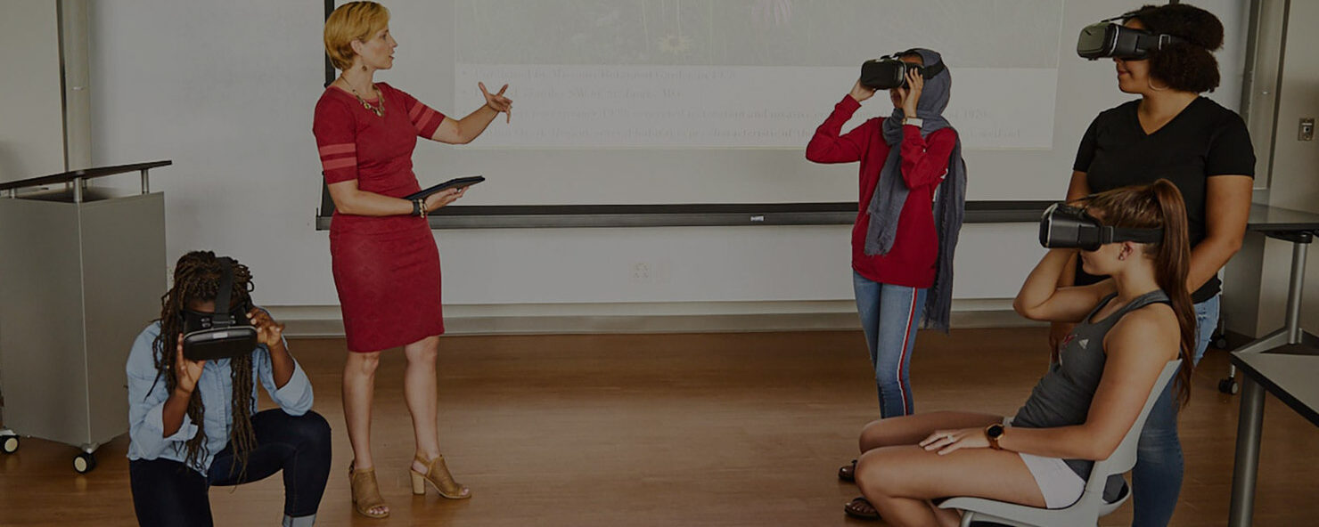 students in a lab working with VR