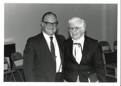 Mary Byles, RSCJ, with Robert Muller, Asst Secretary General of the UN, 8 April, 1985, at Maryville 