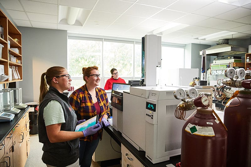 biochemistry degree-seeking students in a chemistry lab