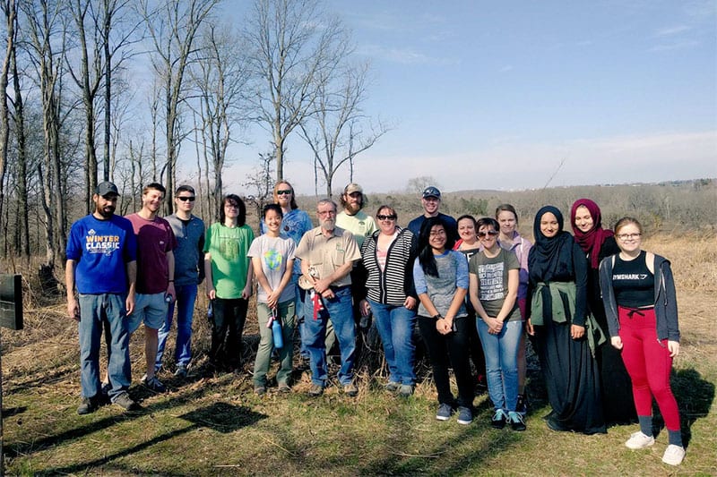 sustainability students at Shaw Nature Preserve working on sustainability issues