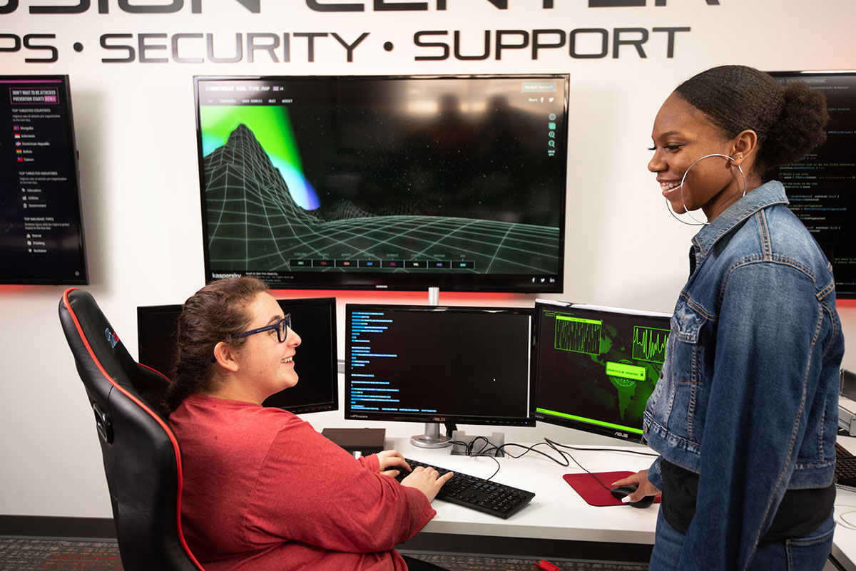 two students in computer science class