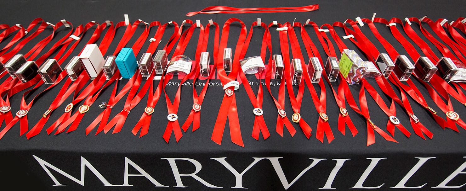 Nursing pins displayed on a table for pinning ceremony