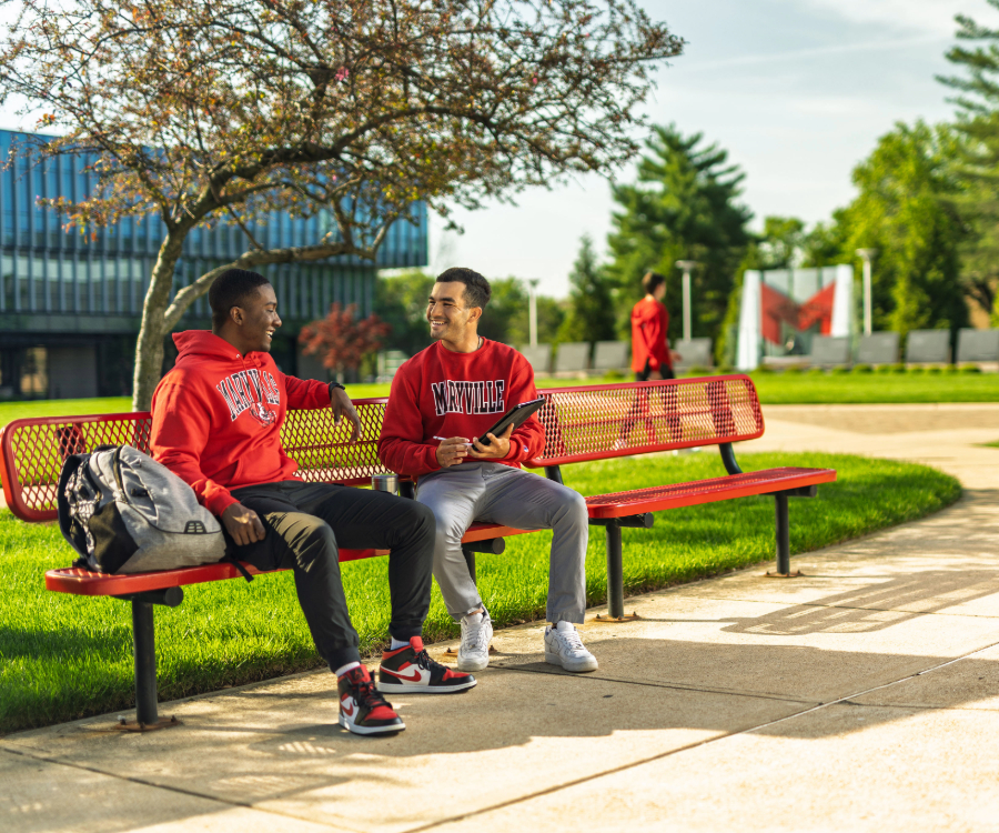 A bench on the Maryville University campus.