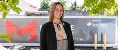 Olivia Engle, production manager of the Maryville Freight Farm