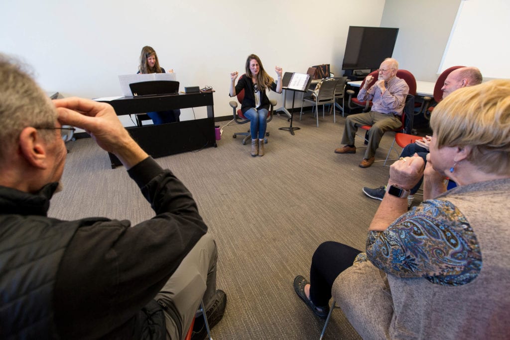 The Tremble Clefs are a choral group at Maryville University composed of people with Parkinson’s disease with the assistance of music therapists.