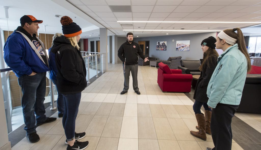 Josh Parrish leads a tour of campus