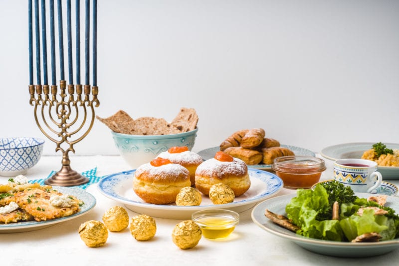 Jewish holiday Hanukkah, traditional feast side view horizontal