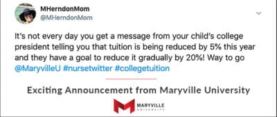 tweet screenshot of parent excited about tuition decrease