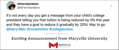 tweet screenshot of parent excited about tuition decrease
