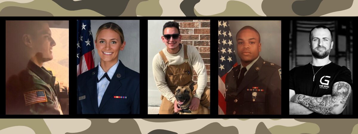 From left to right: Maryville students Jeff Luffman, Lydia Smith, Will Solomon with Military Working Dog (MWD) Bess, Jarvis Oliver, and Josh Pelzl.