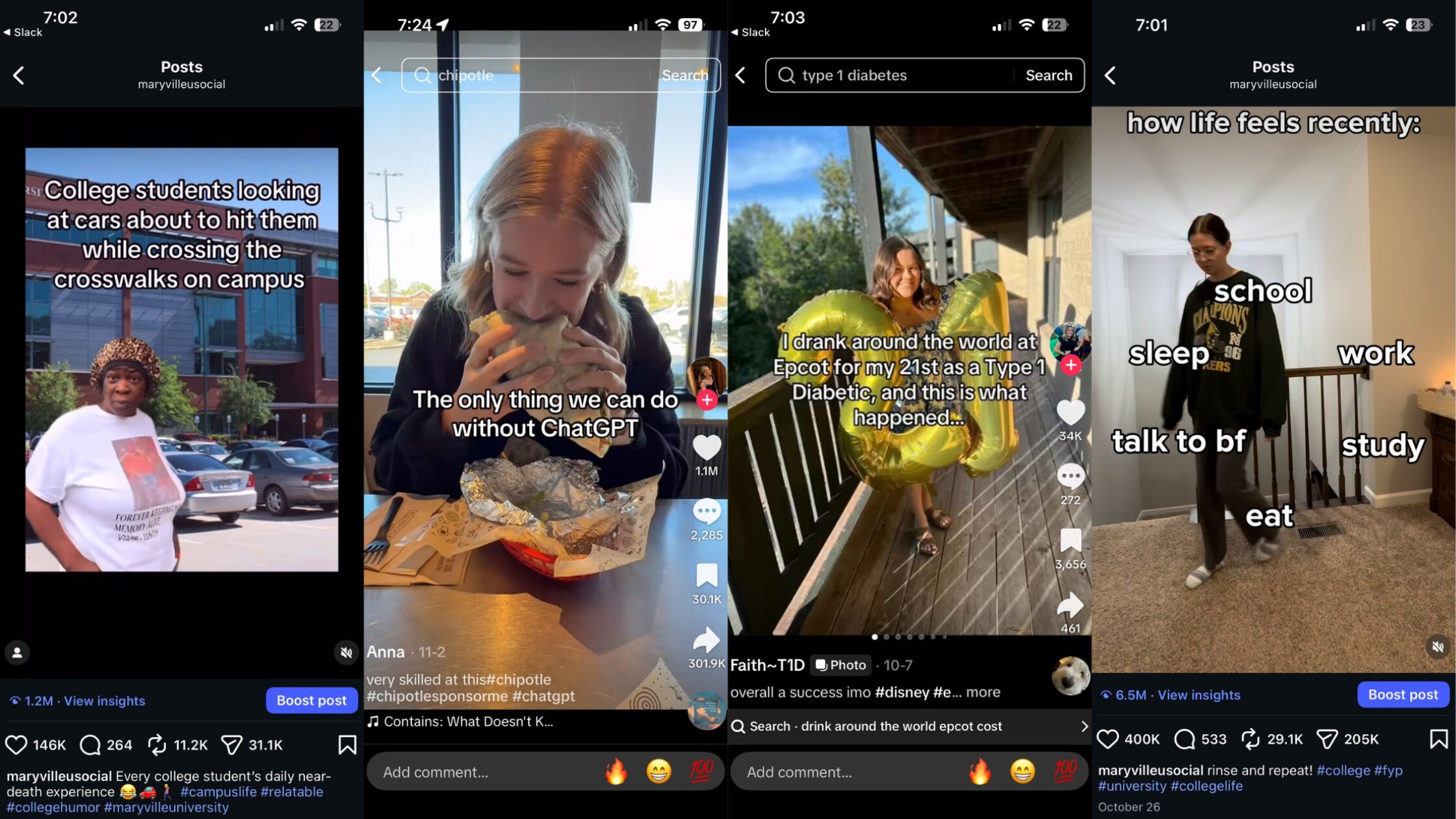 Four Maryville students went viral by creating content with over a million views.