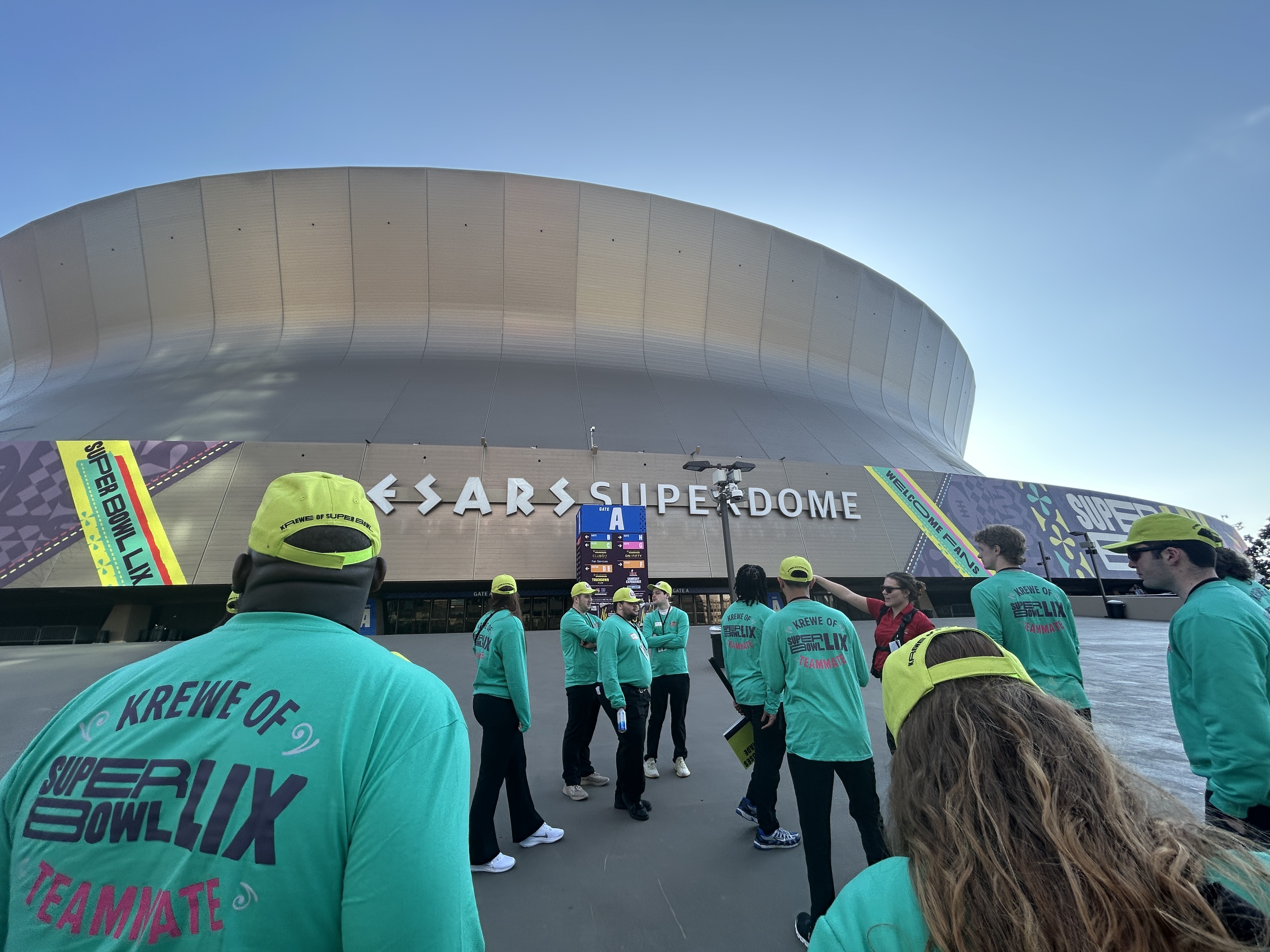 Maryville University Rawlings Sport Business Management students reporting to work at the Super Bowl.