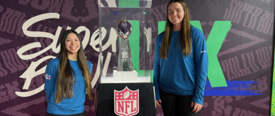 Maryville University students working at the Super Bowl as part of the Rawlings Sport Business Management program.
