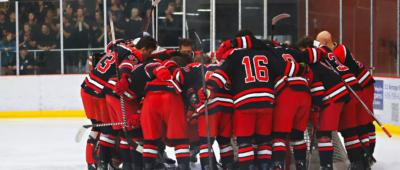 Maryville Saints Hockey Team on the ice before a game