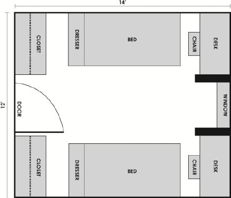 Mouton Hall room layout.