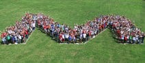Students in the shape of an M