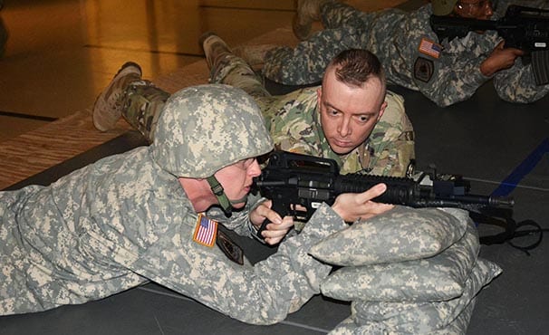 Army ROTC student during training
