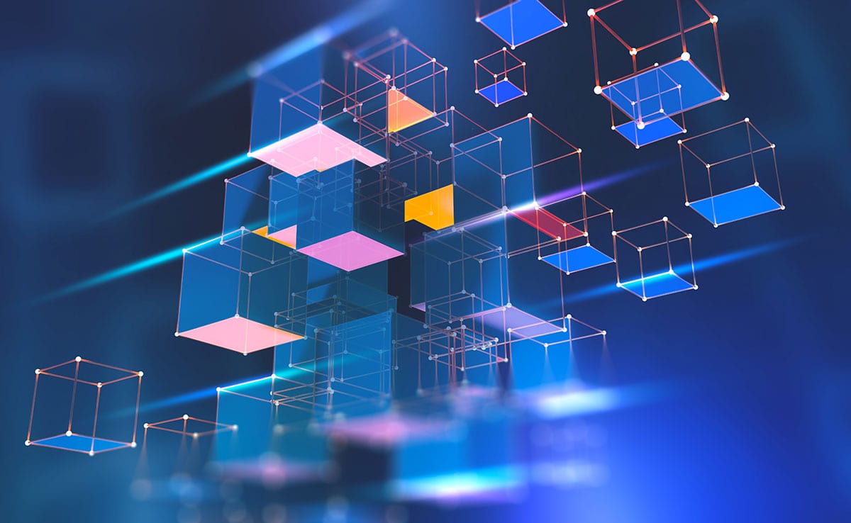 digital blocks on blue background