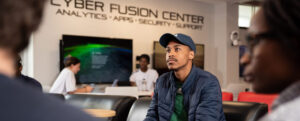 student in cyber fusion center