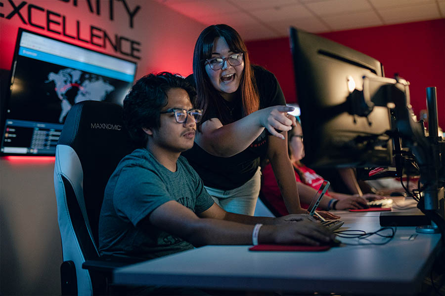 Students at computer in Cyber Security Center