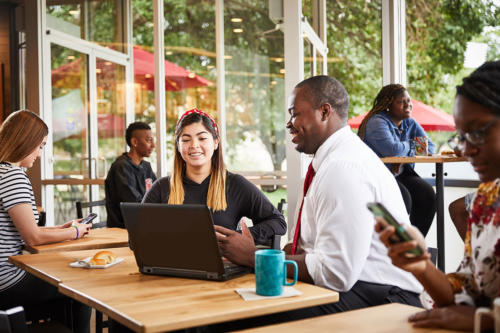 Students in Starbucks cafe